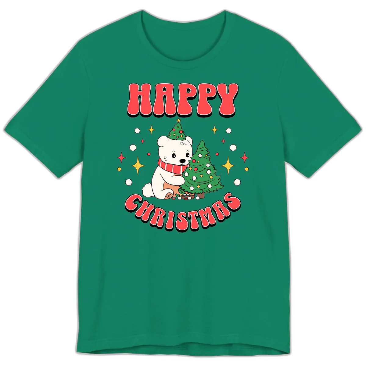 Happy Polar Bear Christmas Premium T-Shirt in Kelly