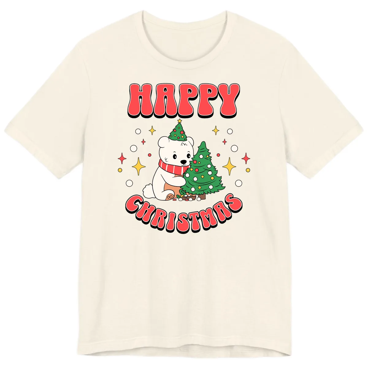 Happy Polar Bear Christmas Premium T-Shirt in Natural