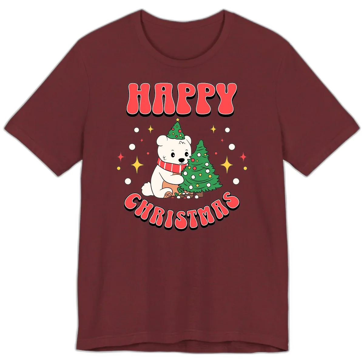 Happy Polar Bear Christmas Premium T-Shirt in Heather Cardinal