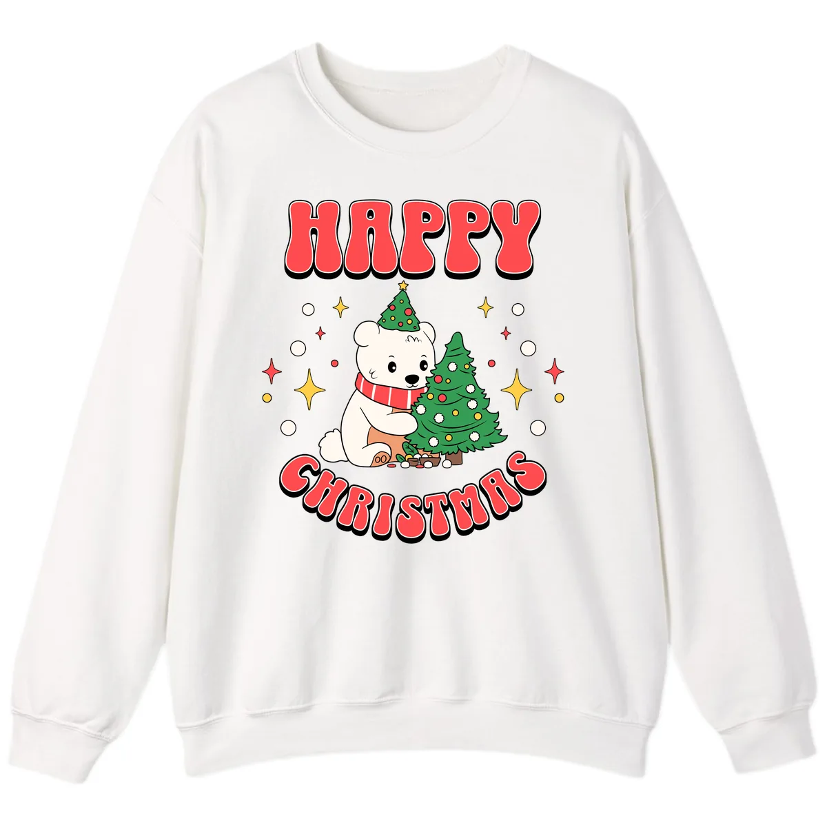 Happy Polar Bear Christmas Sweatshirt in White