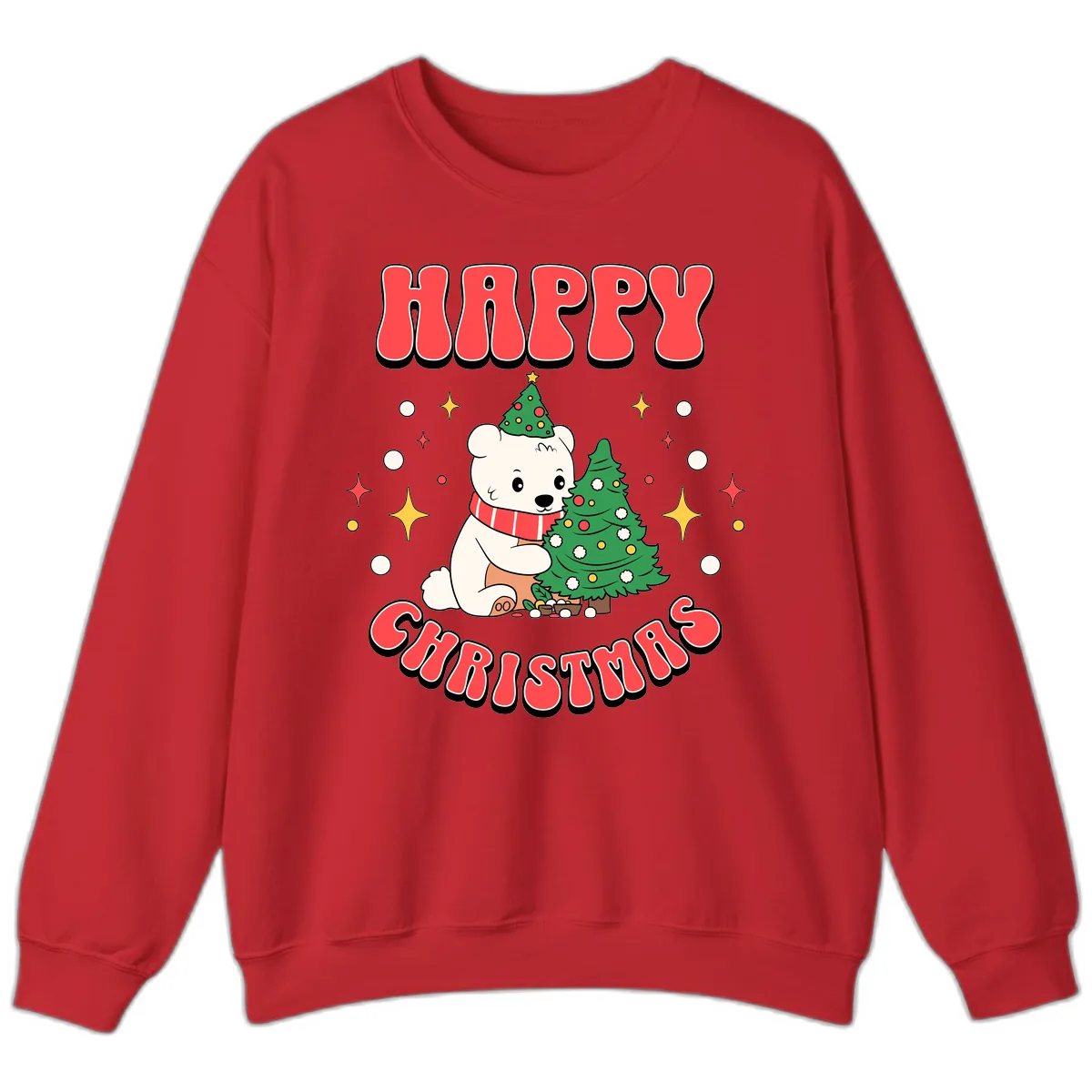 Happy Polar Bear Christmas Sweatshirt in Red