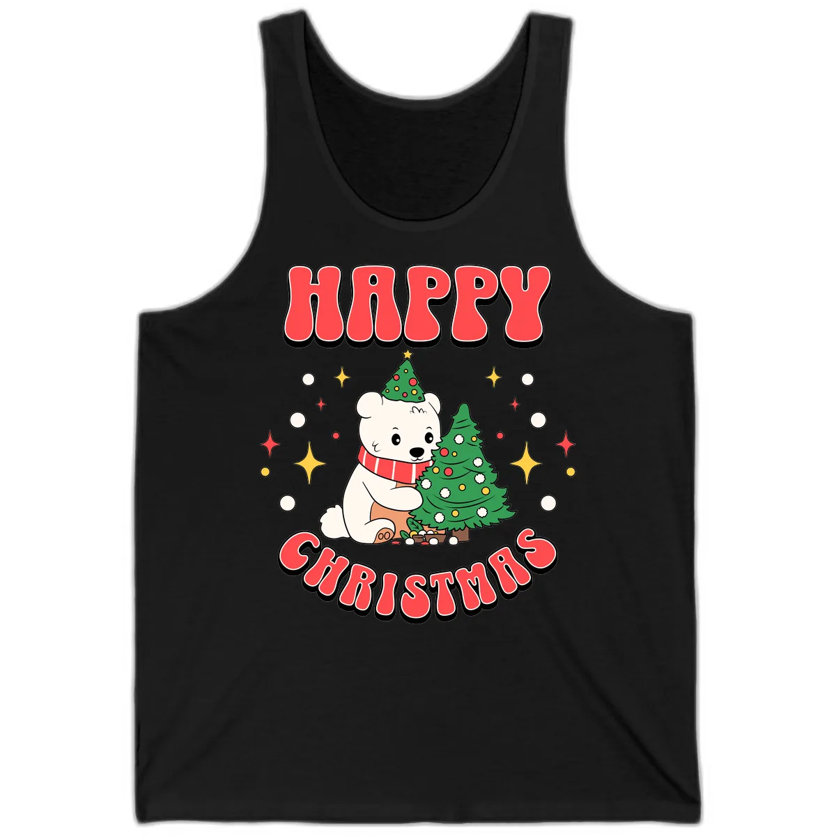 Happy Polar Bear Christmas Tank in Black
