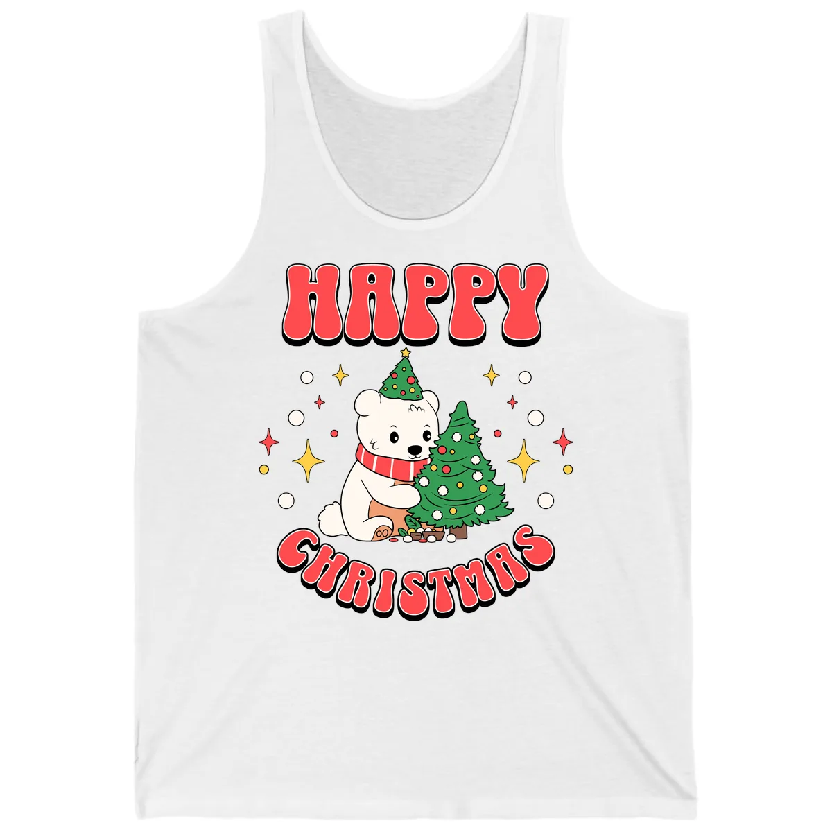 Happy Polar Bear Christmas Tank in White