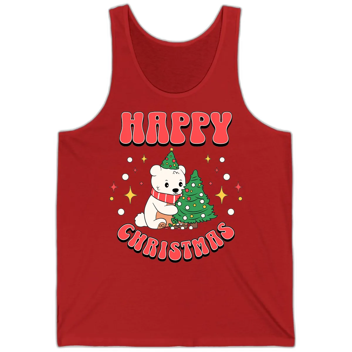 Happy Polar Bear Christmas Tank in Red