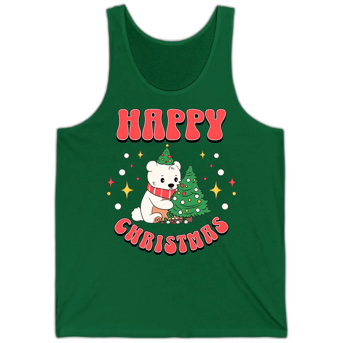 Happy Polar Bear Christmas Tank in Kelly