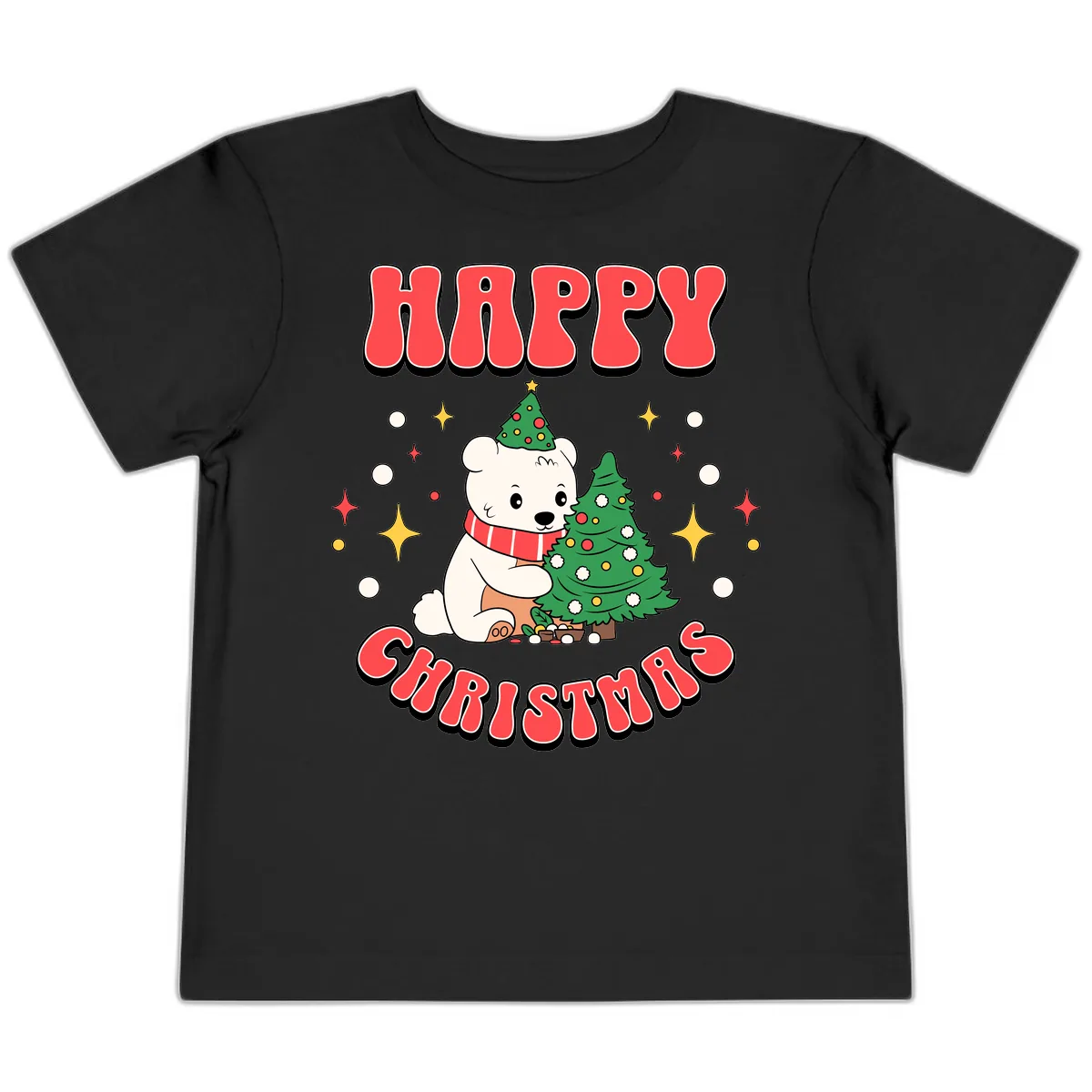 Happy Polar Bear Christmas Toddler T-Shirt in Black
