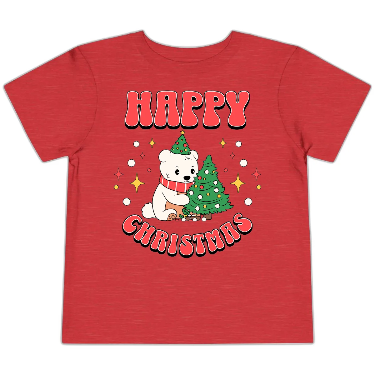 Happy Polar Bear Christmas Toddler T-Shirt in Heather Red