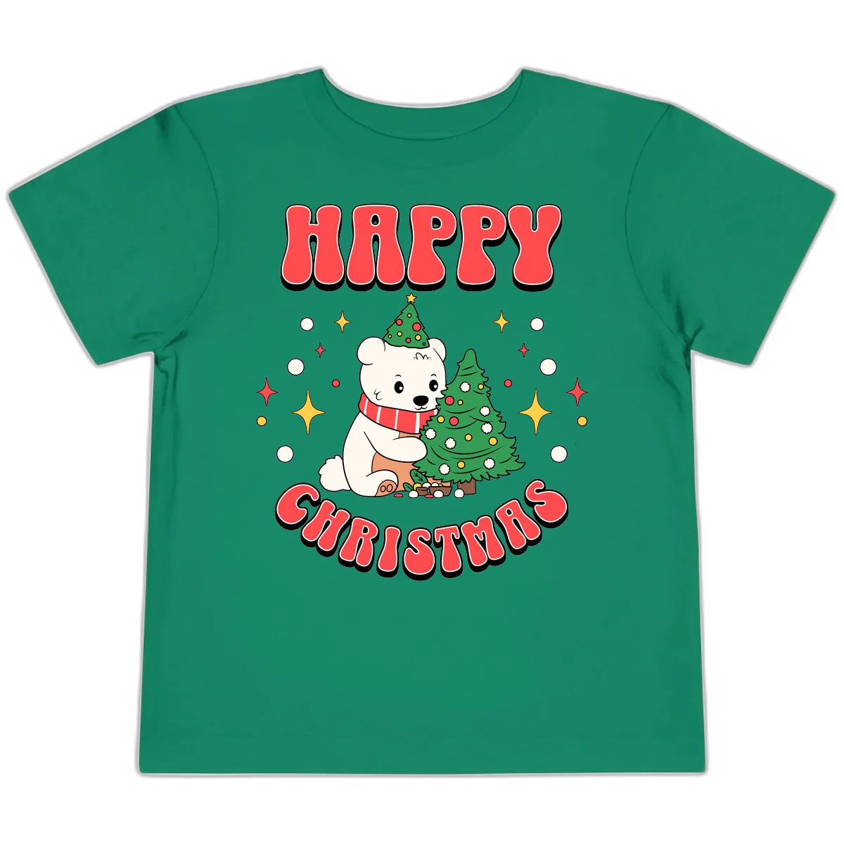 Happy Polar Bear Christmas Toddler T-Shirt in Kelly