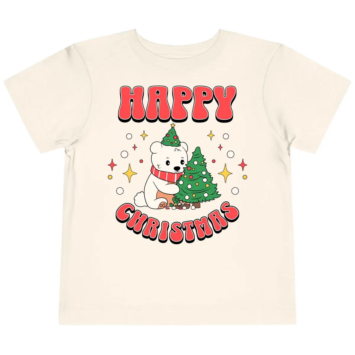 Happy Polar Bear Christmas Toddler T-Shirt in Natural