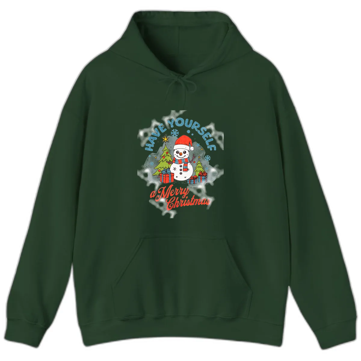 Have Yourself A Merry Snowman Christmas Hoodie in Forest Green