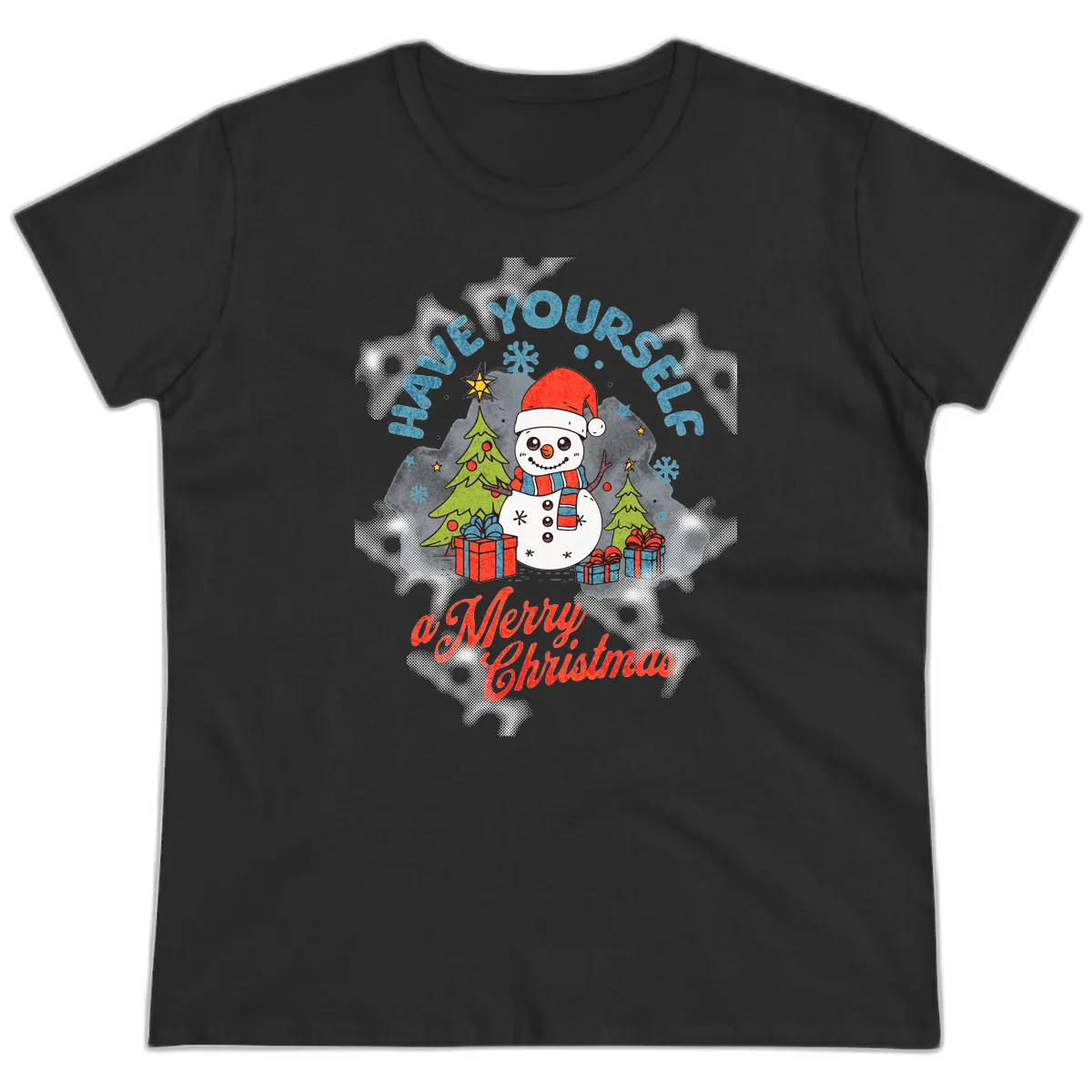 Have Yourself A Merry Snowman Christmas Ladies Tee in Black