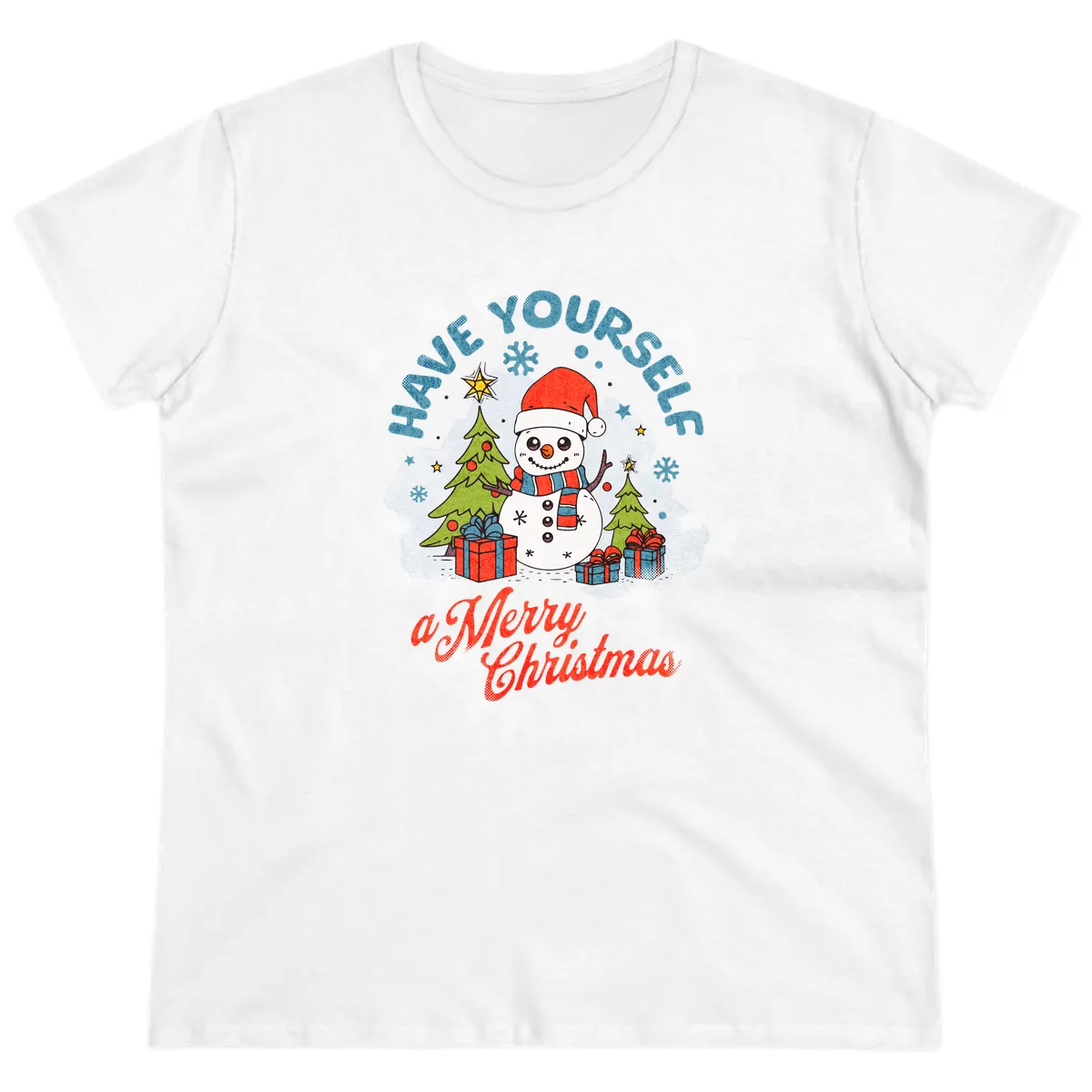 Have Yourself A Merry Snowman Christmas Ladies Tee in White