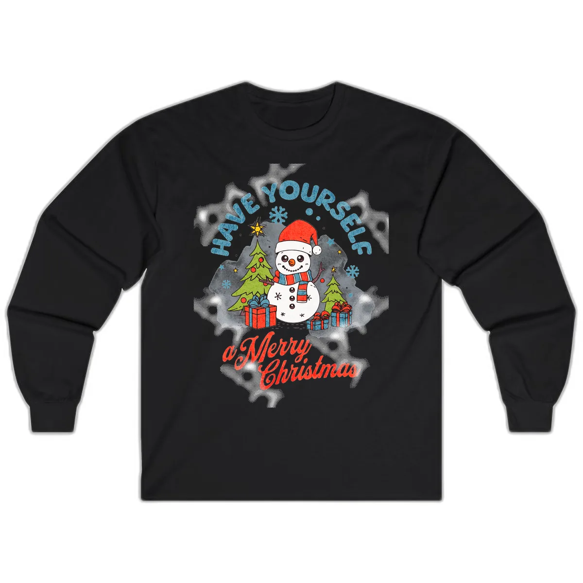 Have Yourself A Merry Snowman Christmas Long Sleeve in Black