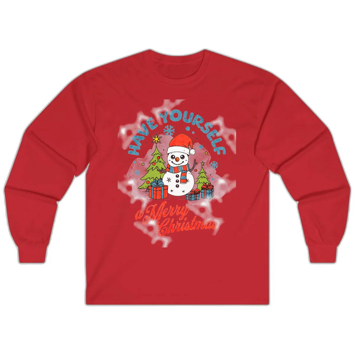 Have Yourself A Merry Snowman Christmas Long Sleeve in Red