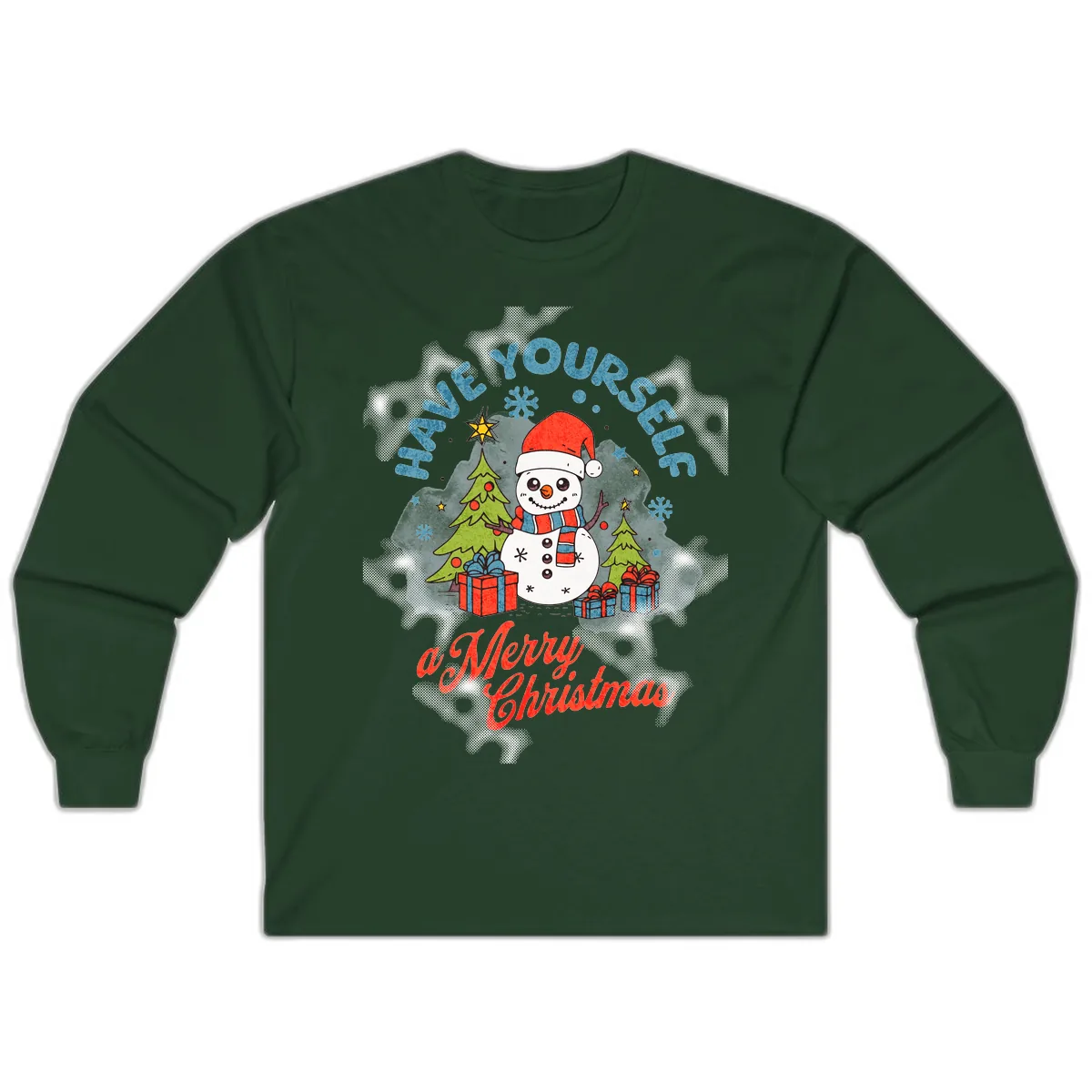 Have Yourself A Merry Snowman Christmas Long Sleeve in Forest Green