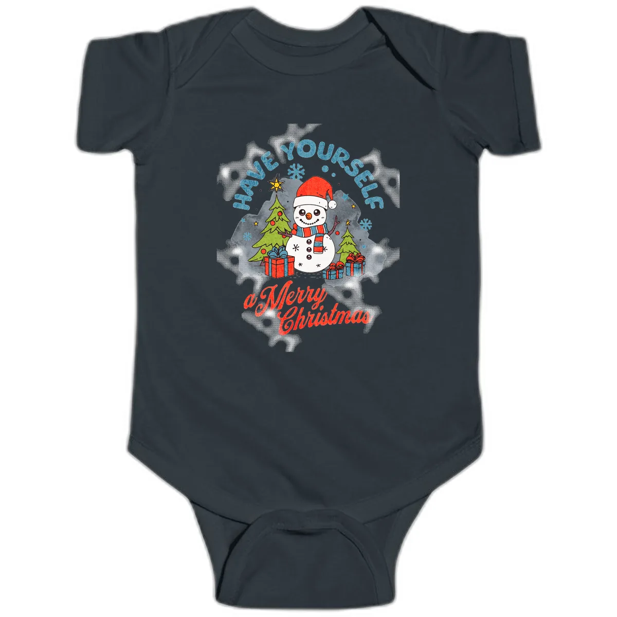 Have Yourself A Merry Snowman Christmas Baby Onesie in Black