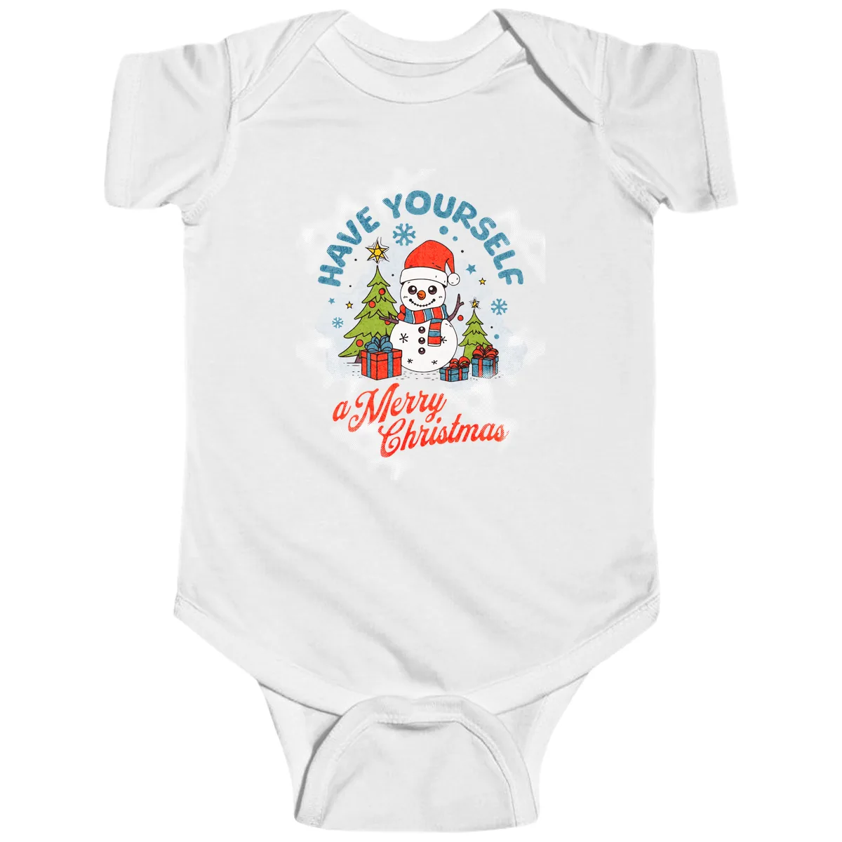 Have Yourself A Merry Snowman Christmas Baby Onesie in White