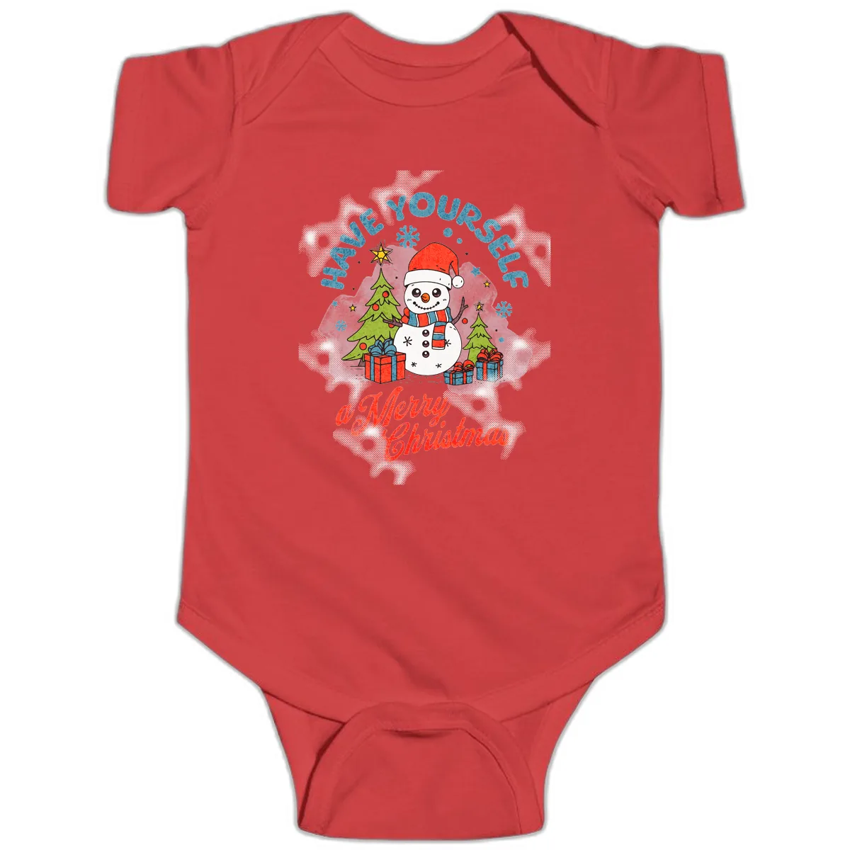 Have Yourself A Merry Snowman Christmas Baby Onesie in Red