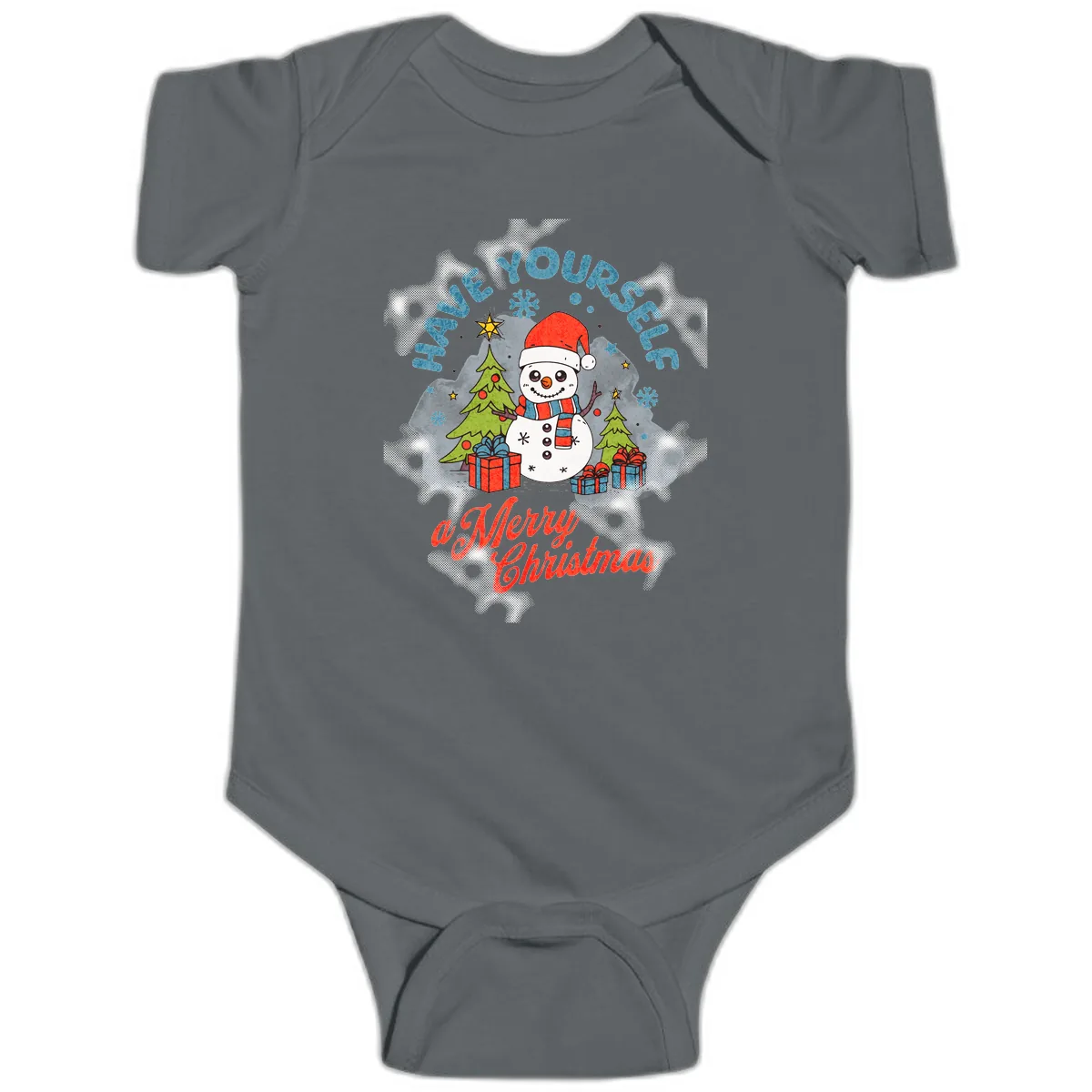 Have Yourself A Merry Snowman Christmas Baby Onesie in Charcoal