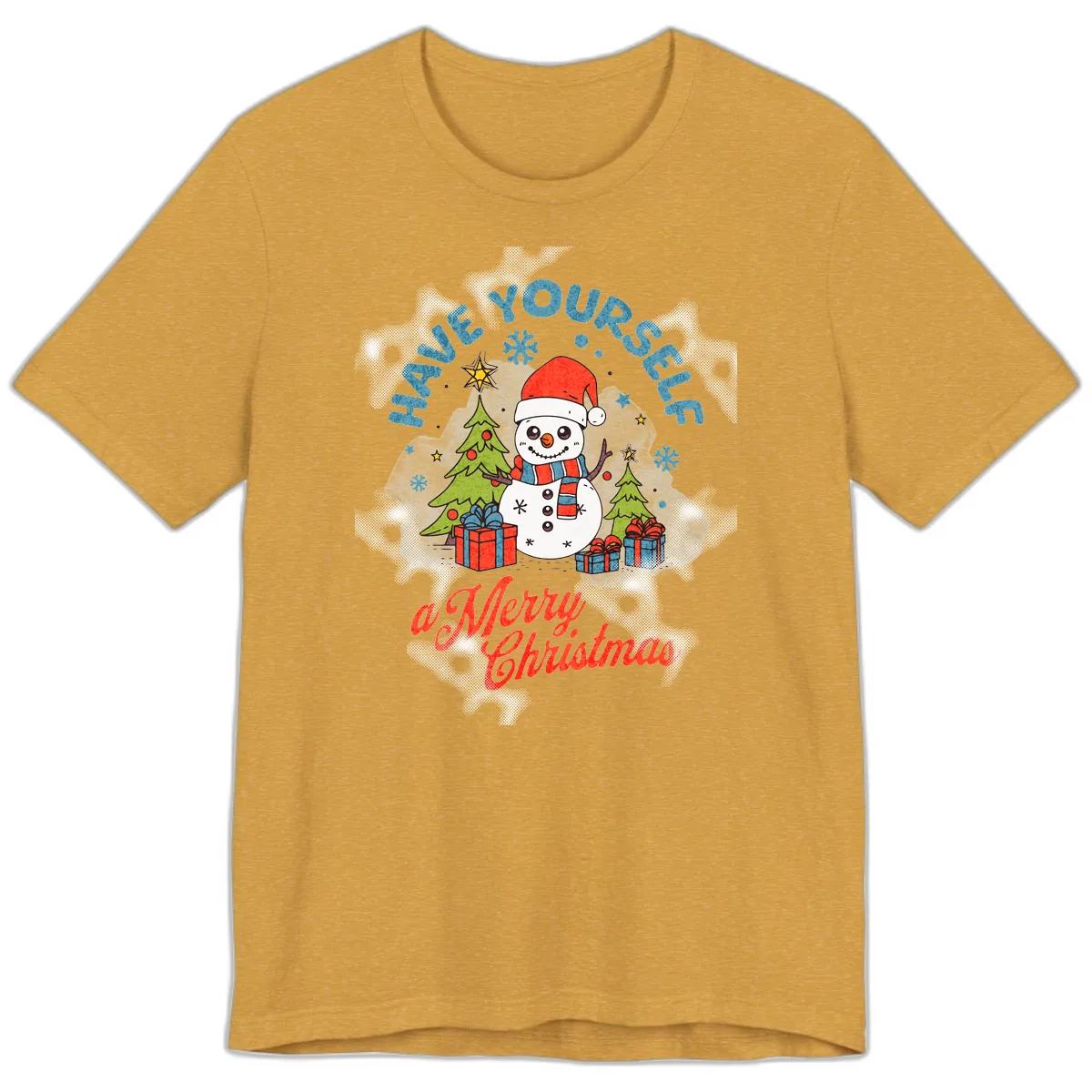 Have Yourself A Merry Snowman Christmas Premium T-Shirt in Heather Mustard
