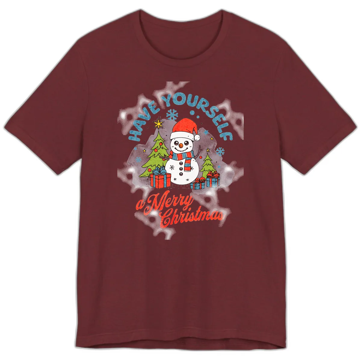 Have Yourself A Merry Snowman Christmas Premium T-Shirt in Heather Cardinal