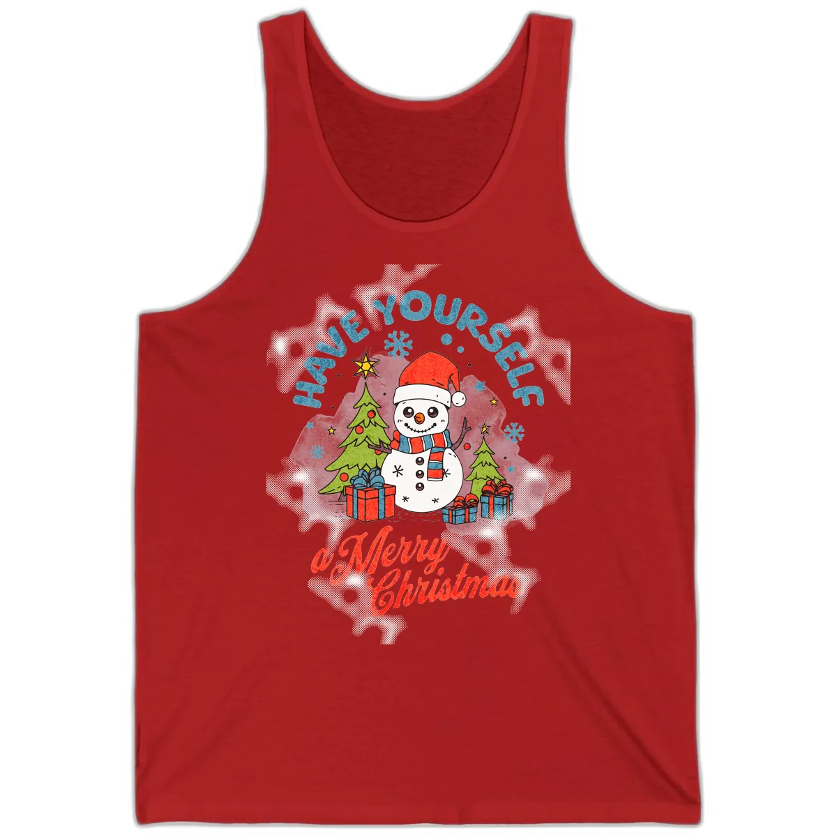 Have Yourself A Merry Snowman Christmas Tank in Red