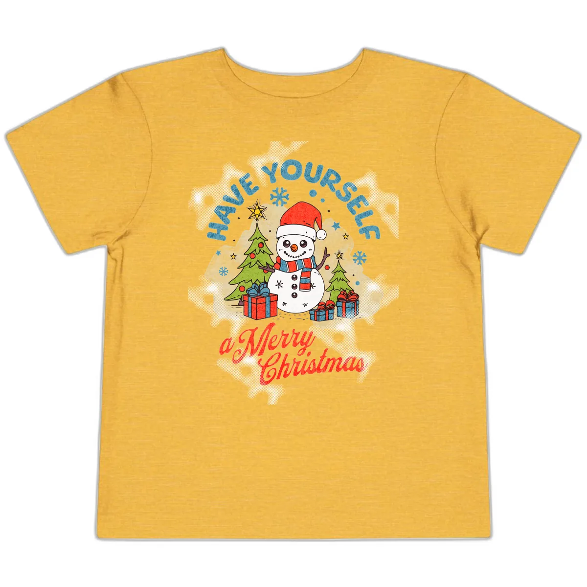 Have Yourself A Merry Snowman Christmas Toddler T-Shirt in Heather Yellow Gold