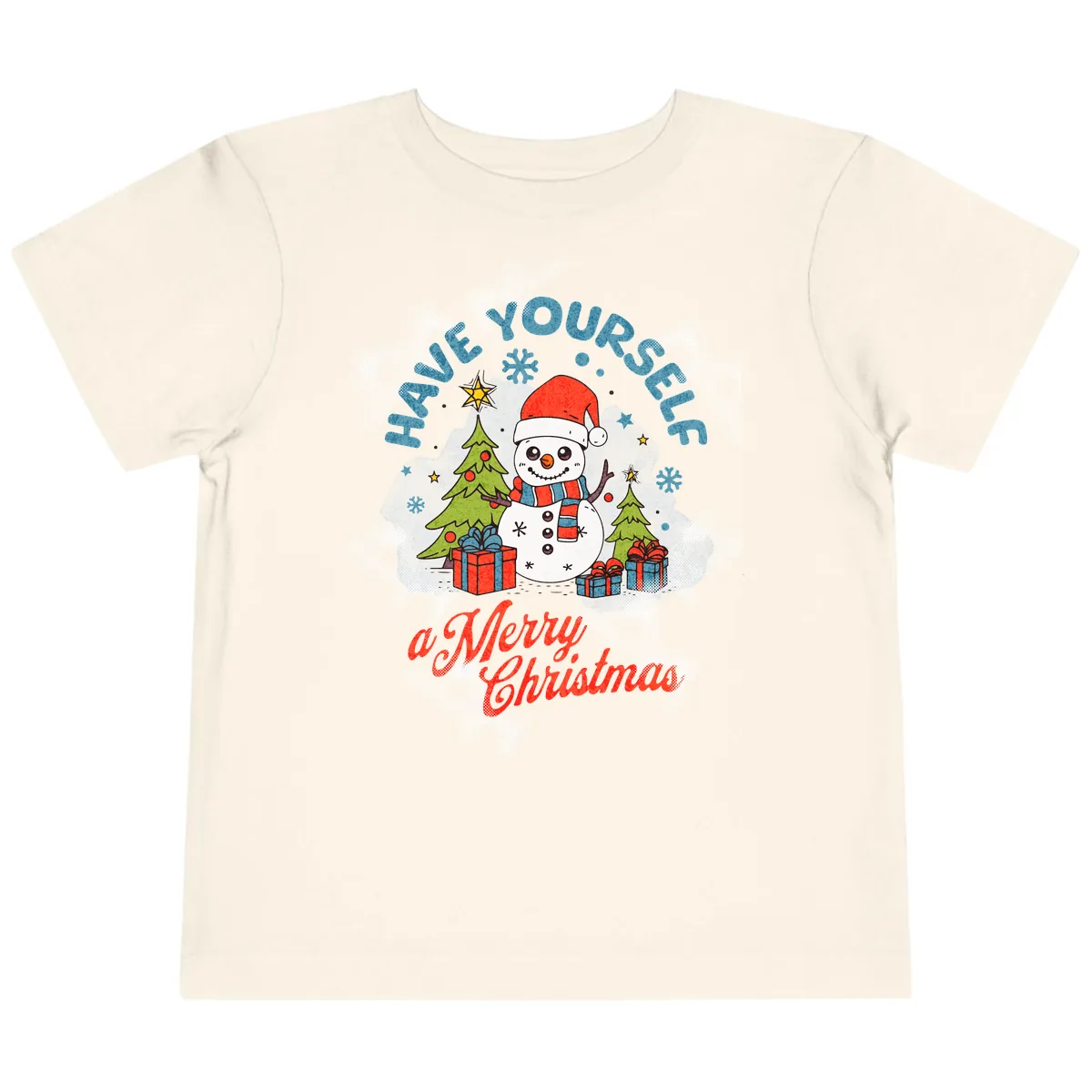 Have Yourself A Merry Snowman Christmas Toddler T-Shirt in Natural