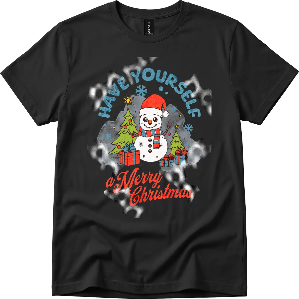 Have Yourself A Merry Snowman Christmas T-Shirt in Black