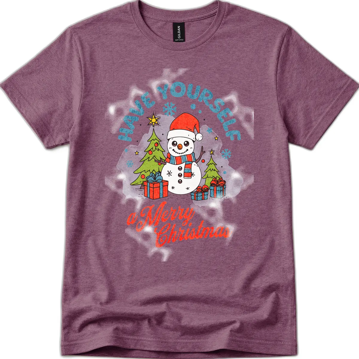 Have Yourself A Merry Snowman Christmas T-Shirt in Heather Maroon