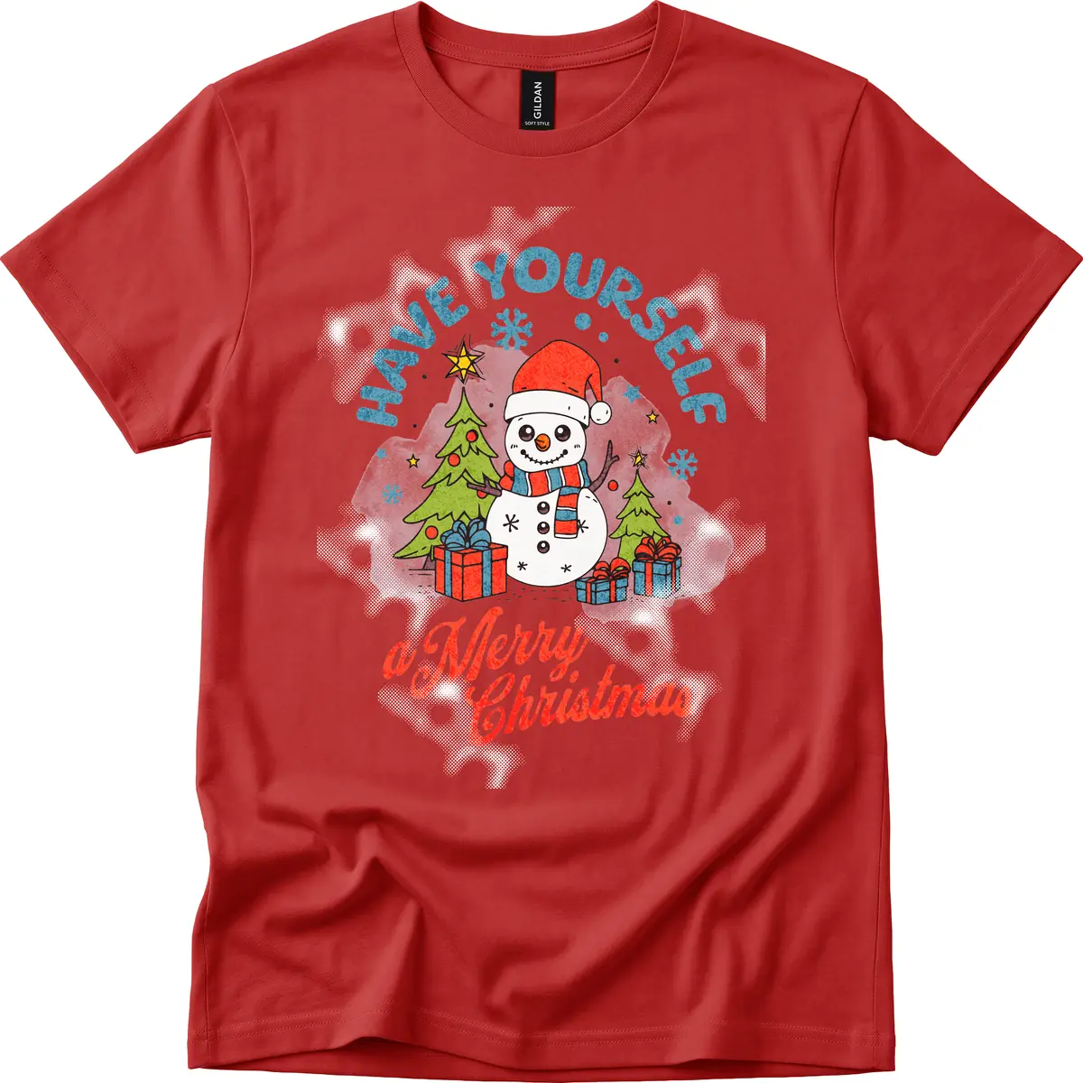Have Yourself A Merry Snowman Christmas T-Shirt in Red