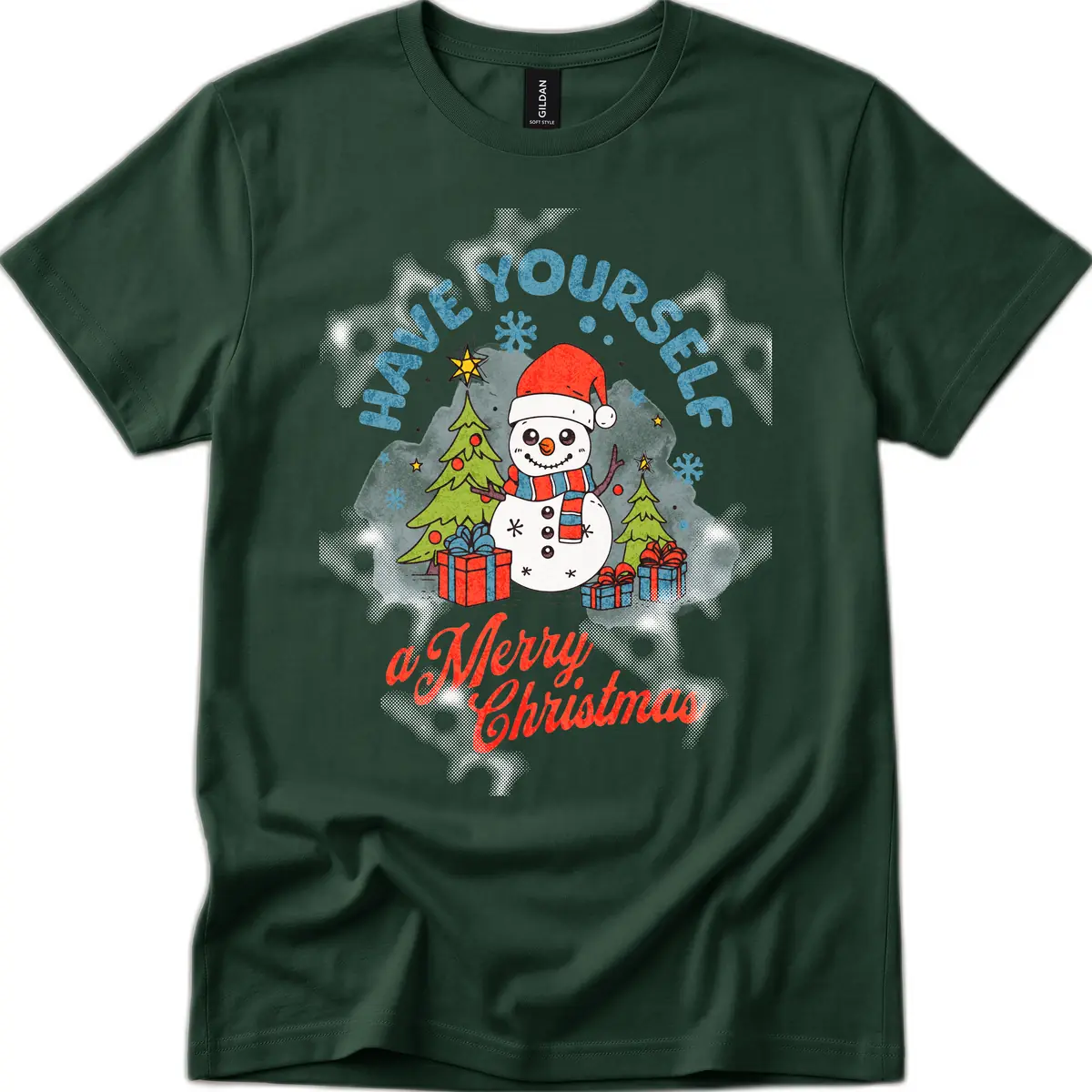 Have Yourself A Merry Snowman Christmas T-Shirt in Forest Green