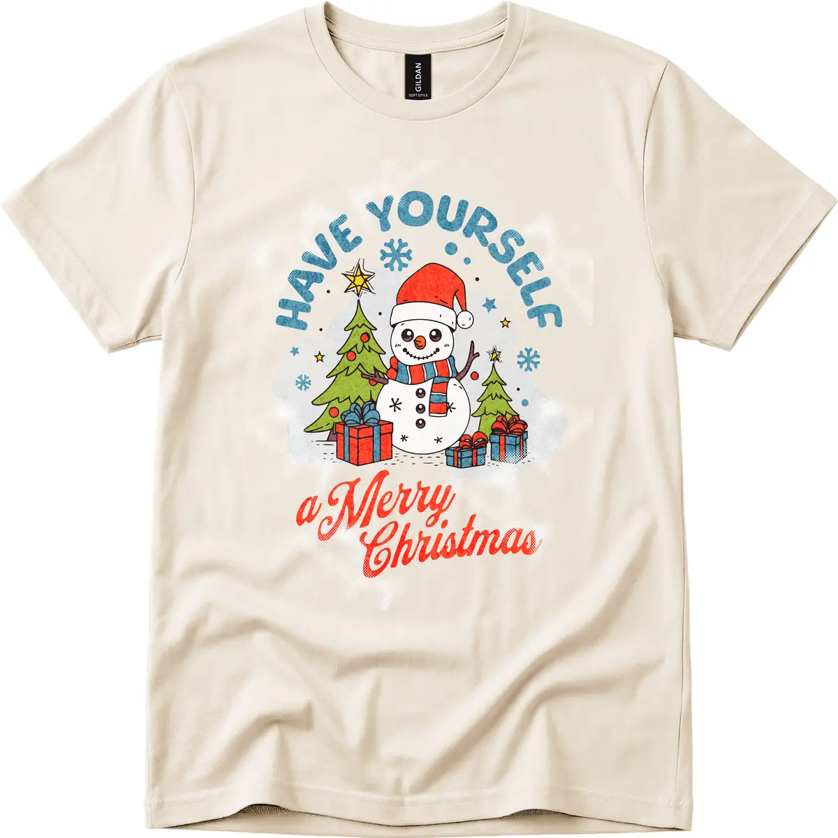Have Yourself A Merry Snowman Christmas T-Shirt in Natural