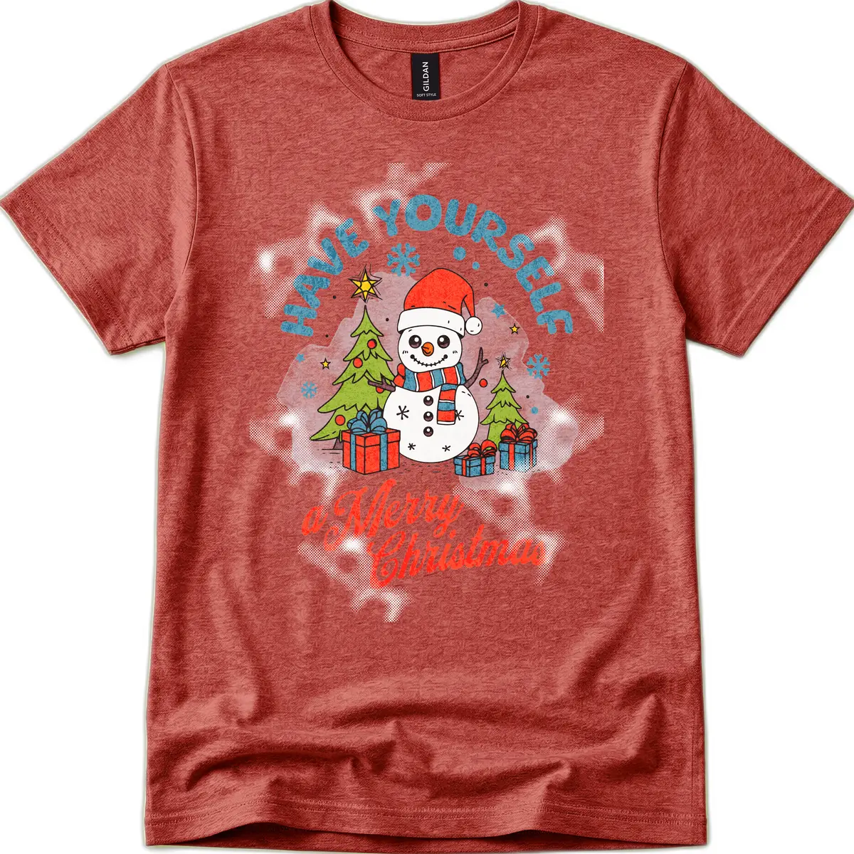 Have Yourself A Merry Snowman Christmas T-Shirt in Heather Cardinal