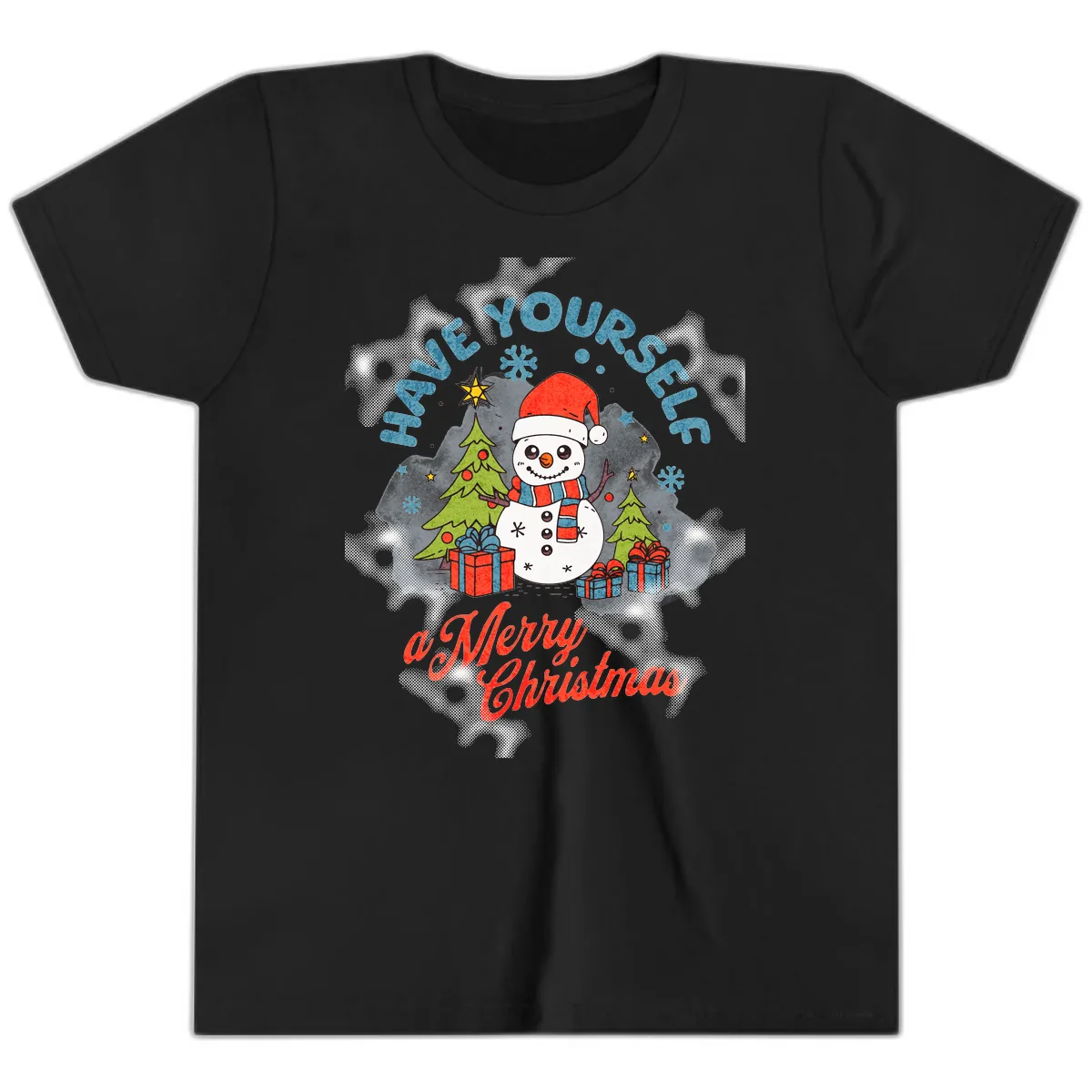 Have Yourself A Merry Snowman Christmas Youth T-Shirt in Black