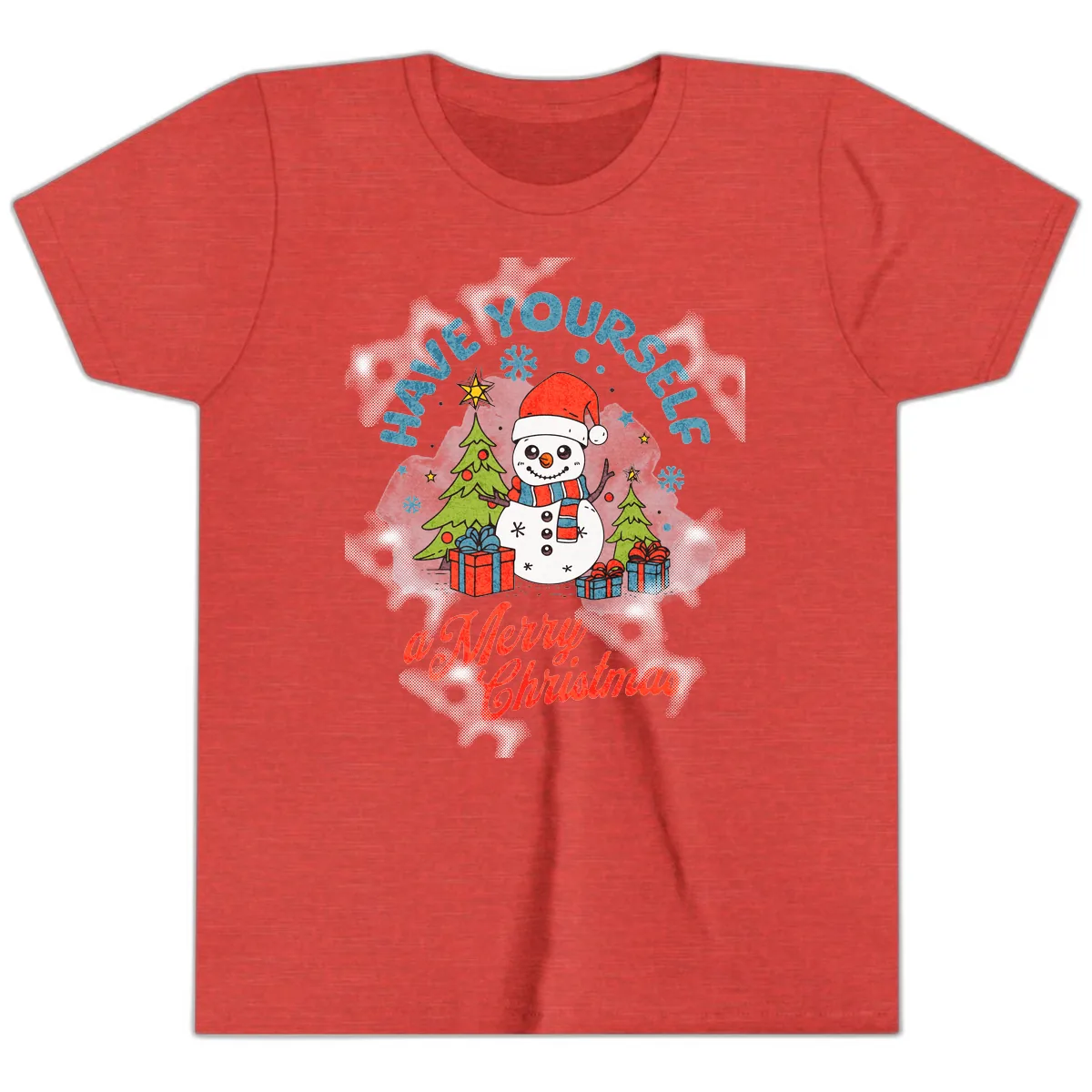 Have Yourself A Merry Snowman Christmas Youth T-Shirt in Heather Red