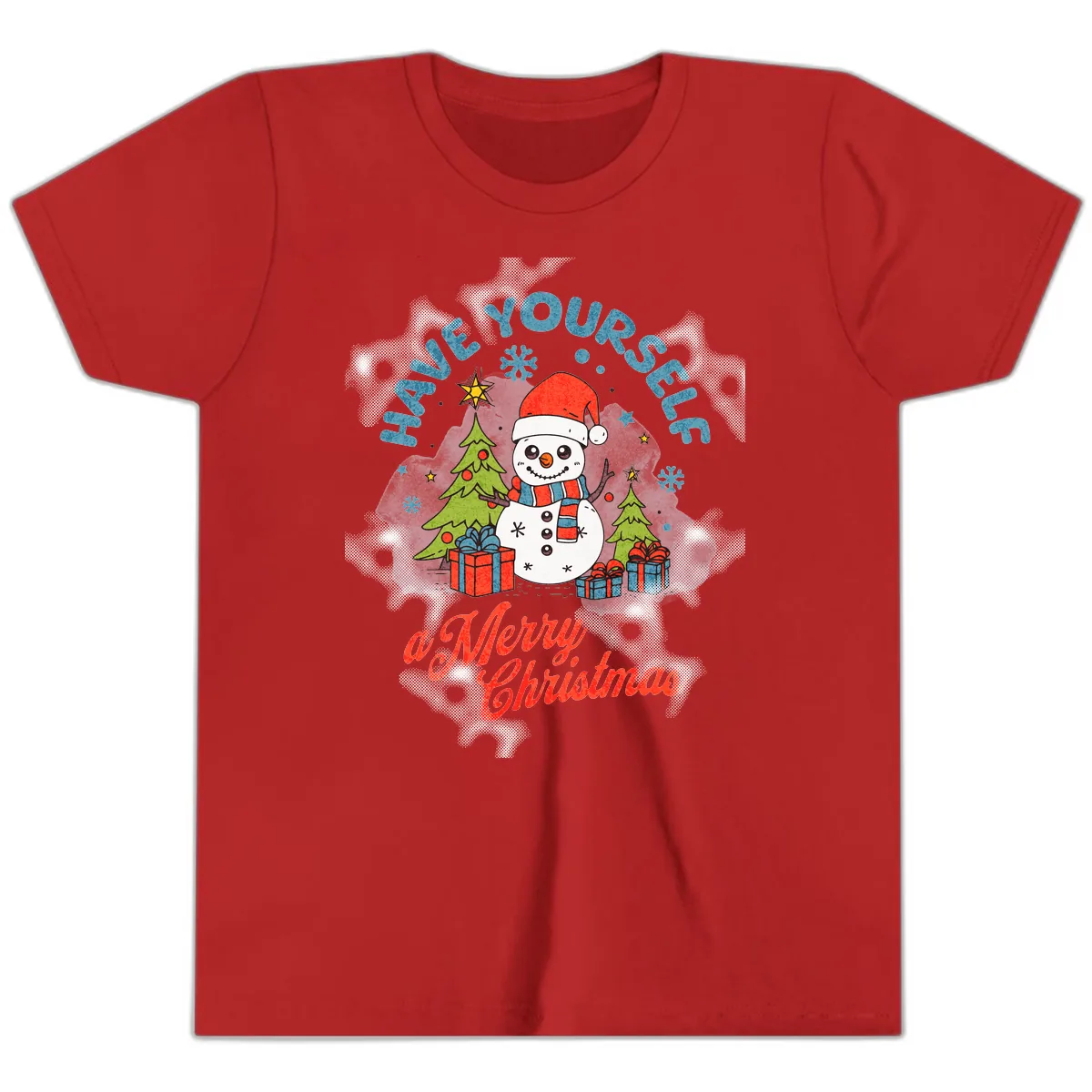 Have Yourself A Merry Snowman Christmas Youth T-Shirt in Red