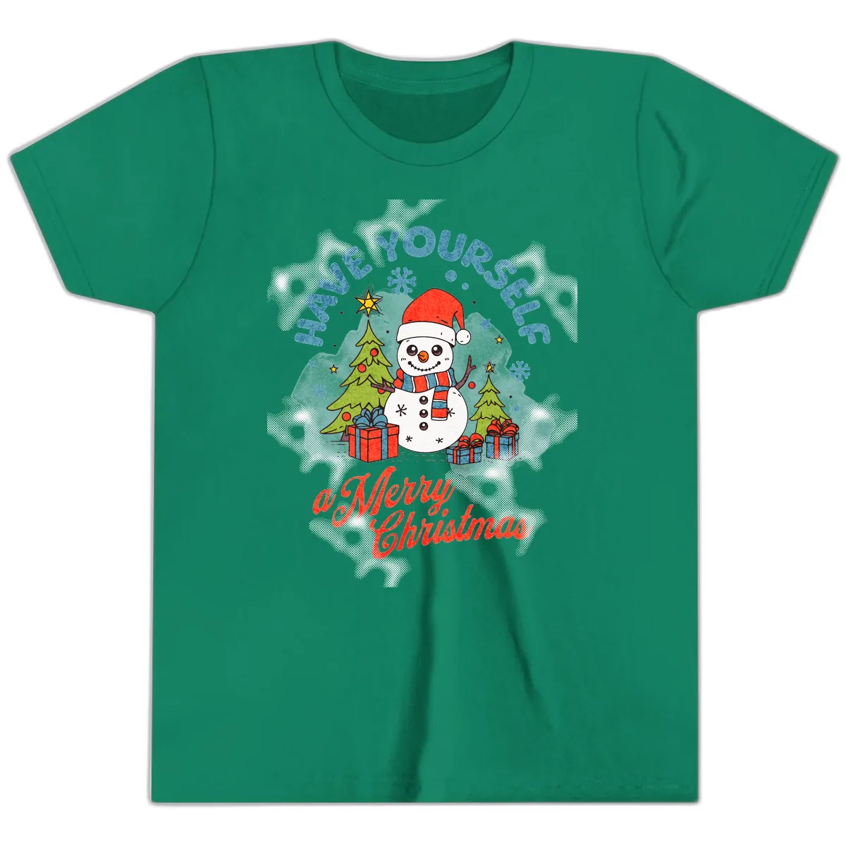 Have Yourself A Merry Snowman Christmas Youth T-Shirt in Kelly