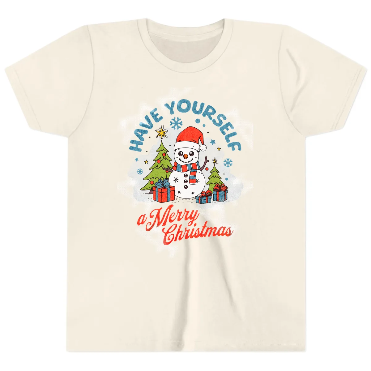 Have Yourself A Merry Snowman Christmas Youth T-Shirt in Natural