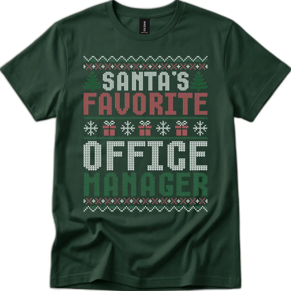 Santa's Favorite Office Manager T-Shirt in Forest Green