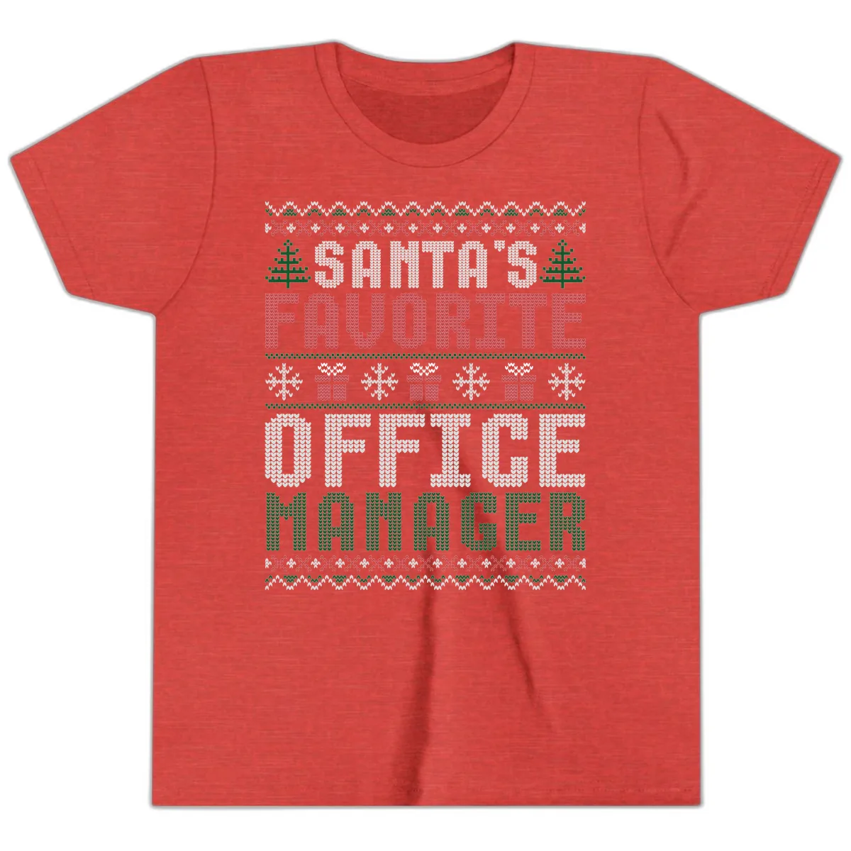 Santa's Favorite Office Manager Youth T-Shirt in Heather Red