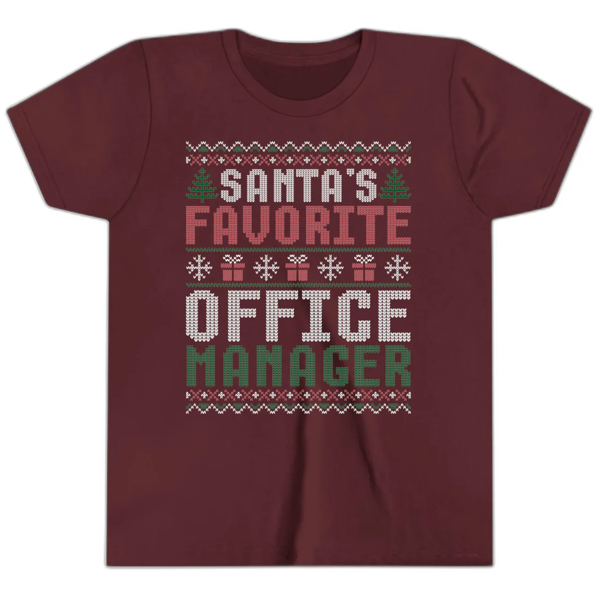 Santa's Favorite Office Manager Youth T-Shirt in Maroon