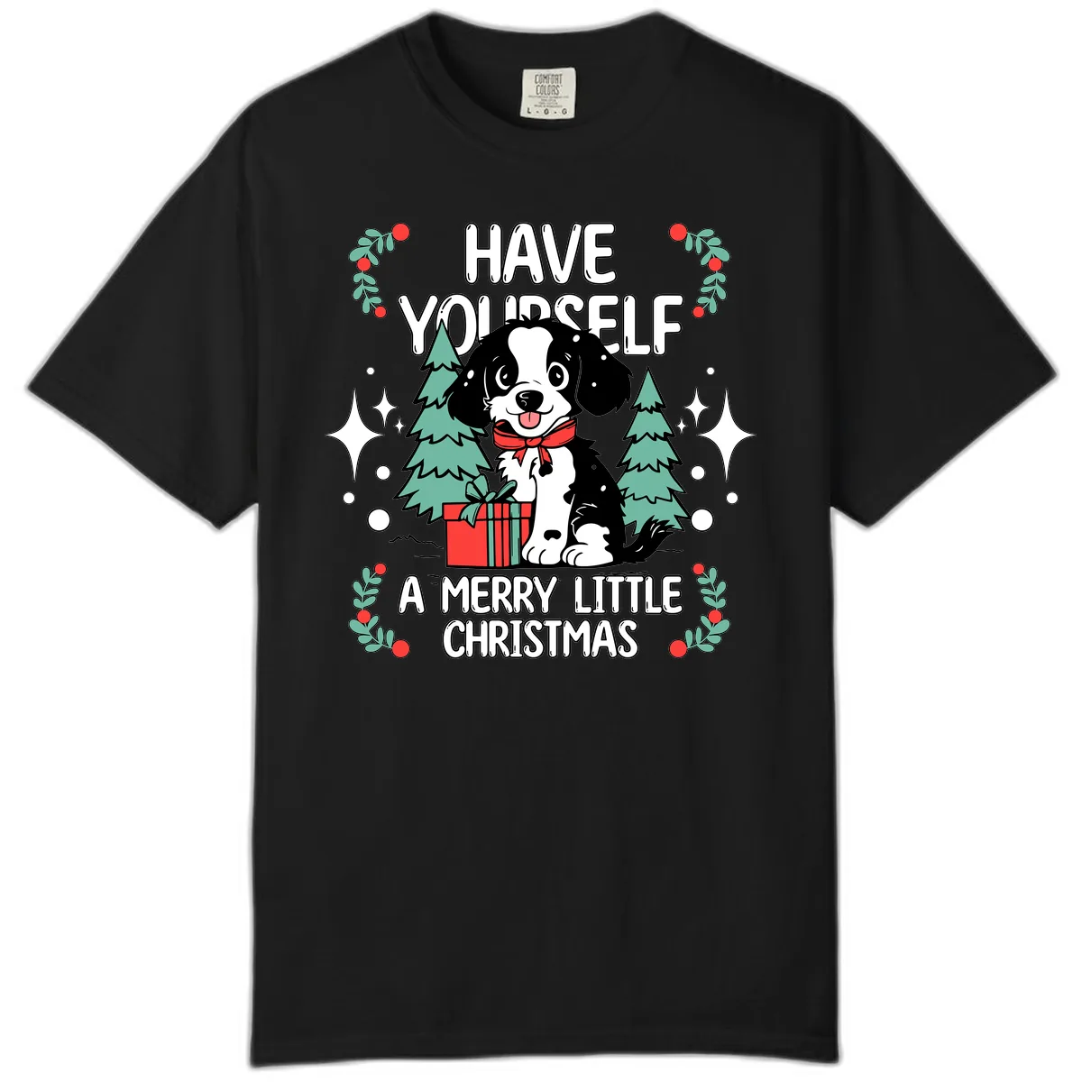 Have Yourself A Merry Little Christmas Dog Comfort Color in Black