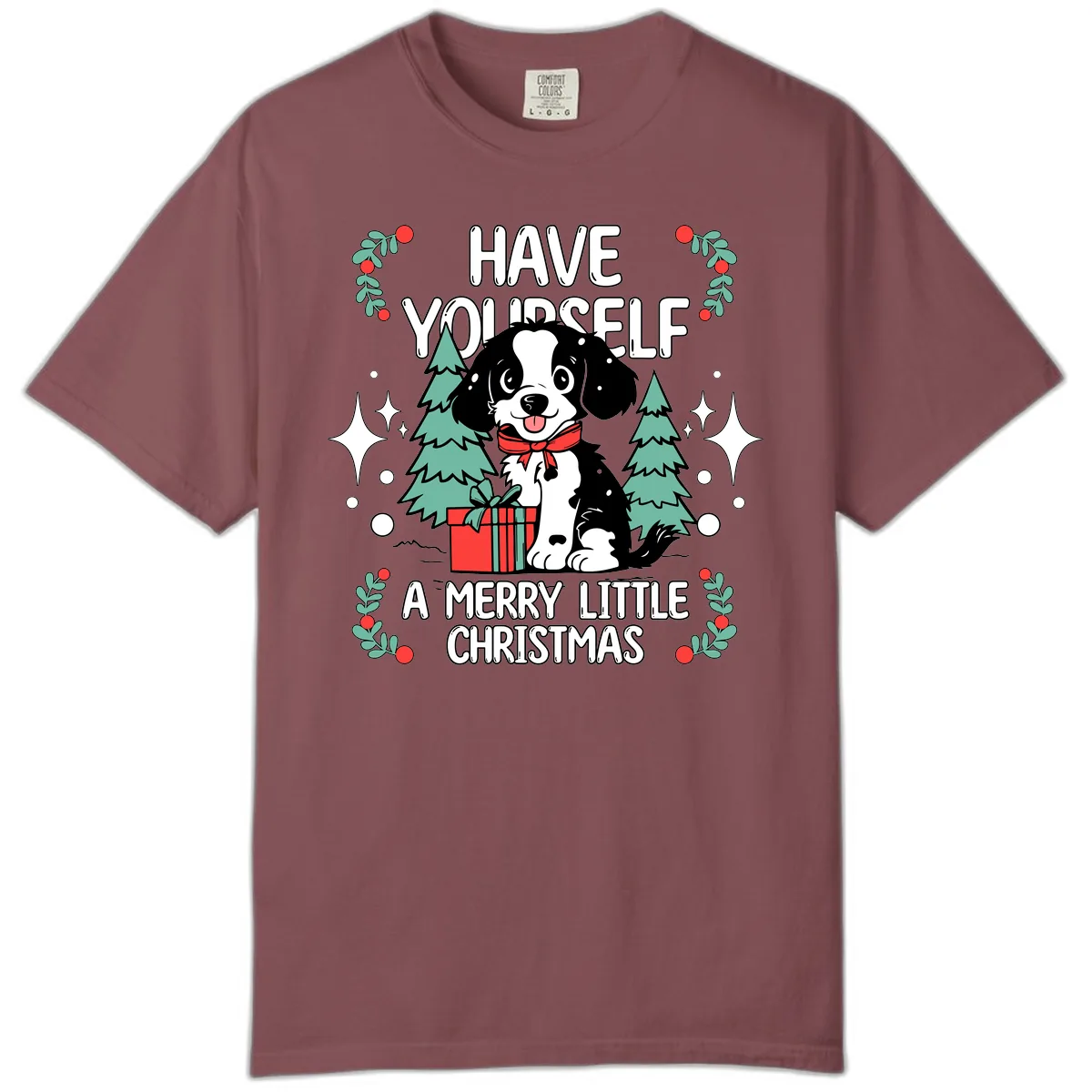 Have Yourself A Merry Little Christmas Dog Comfort Color in Brick