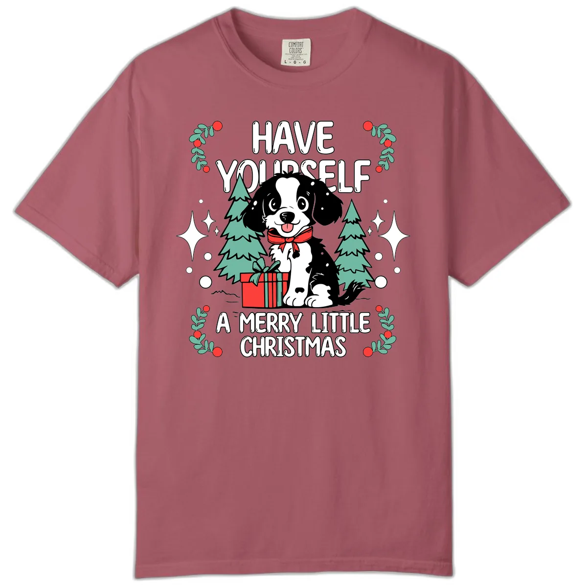 Have Yourself A Merry Little Christmas Dog Comfort Color in Crimson