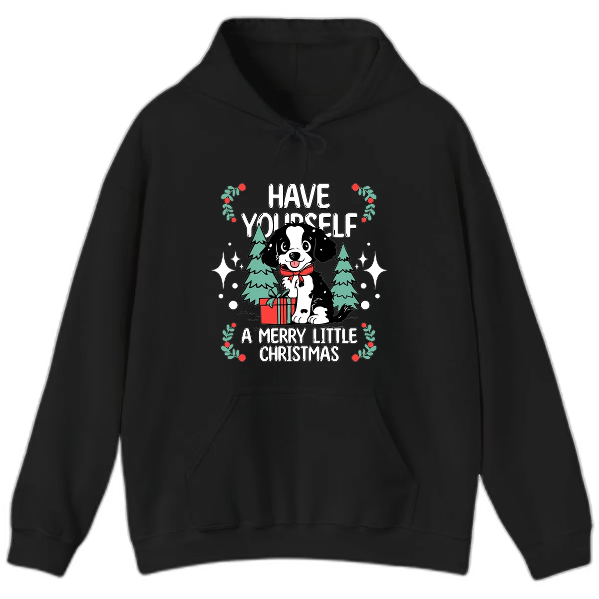 Have Yourself A Merry Little Christmas Dog Hoodie in Black