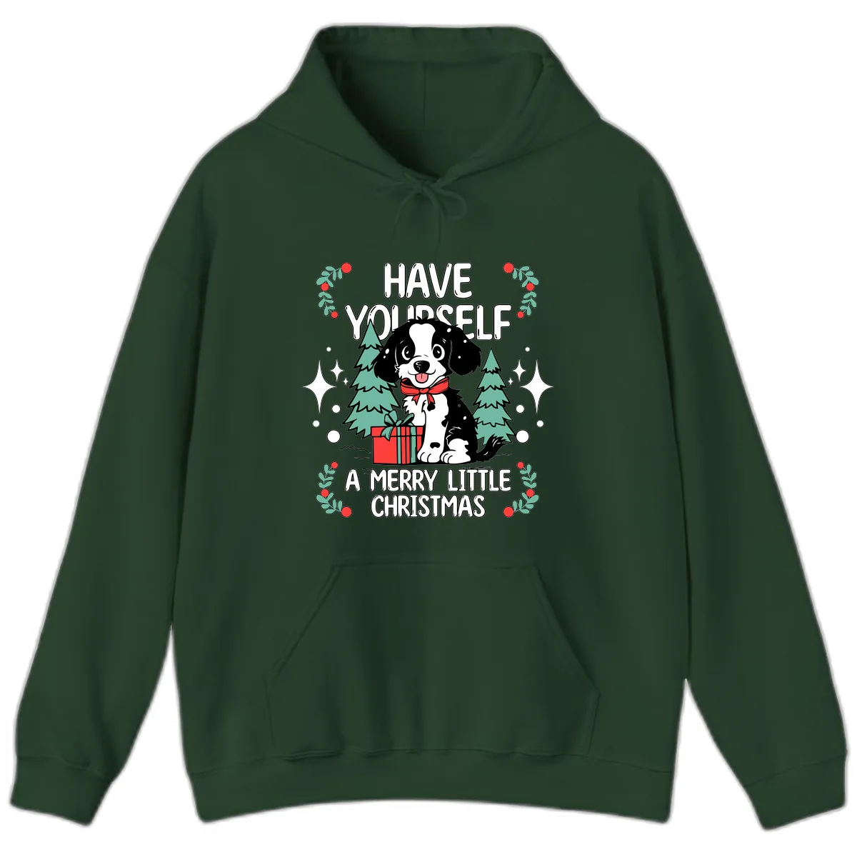 Have Yourself A Merry Little Christmas Dog Hoodie in Forest Green