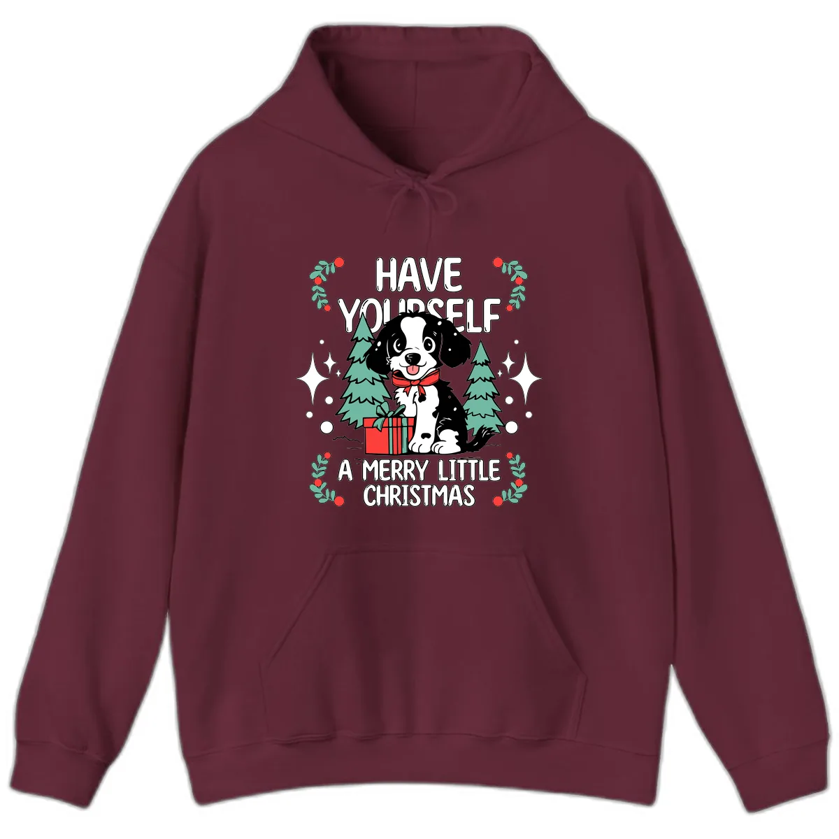 Have Yourself A Merry Little Christmas Dog Hoodie in Maroon