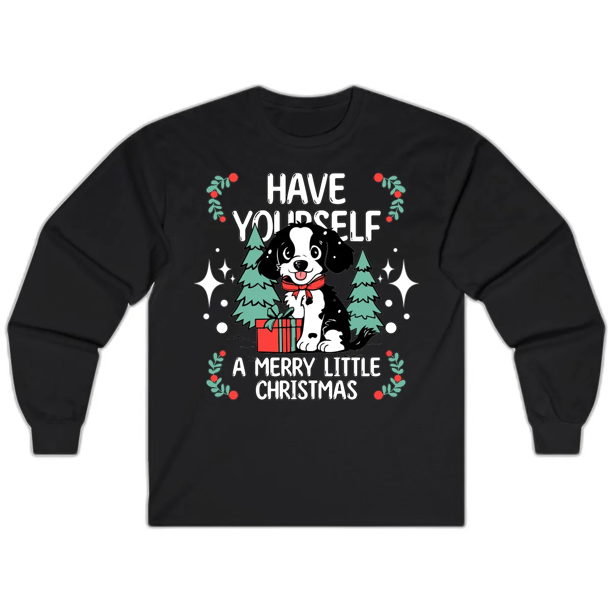 Have Yourself A Merry Little Christmas Dog Long Sleeve in Black