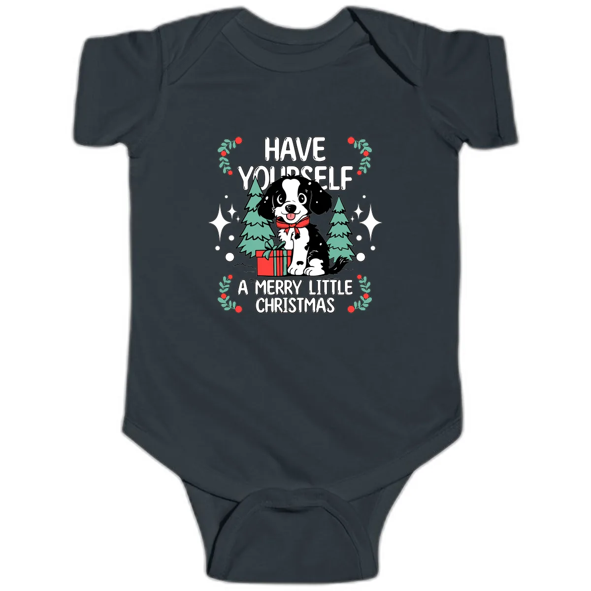 Have Yourself A Merry Little Christmas Dog Baby Onesie in Black